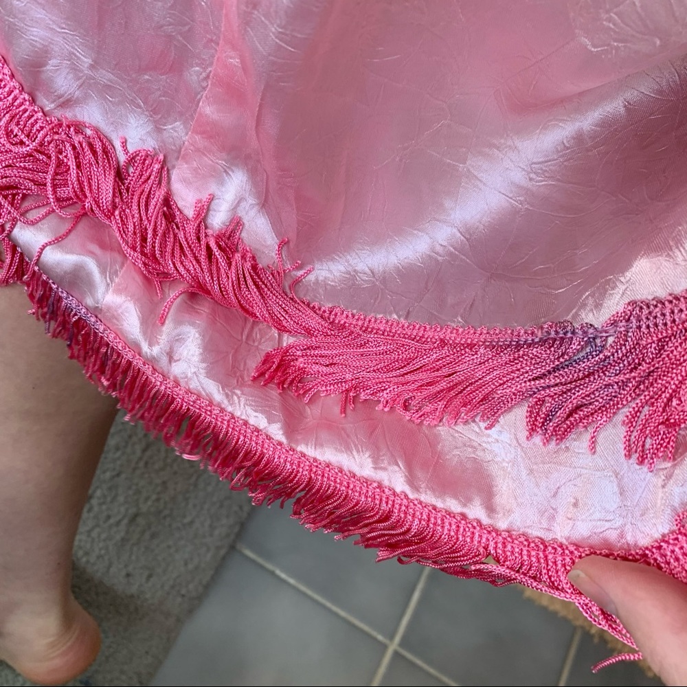 Pink Flapper 1920s Flapper Dress Pink Charmeuse Satin Fringe Os - Gem